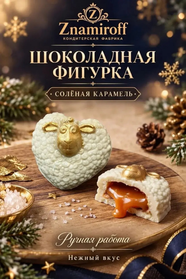  Шоколад фигурный "Овечка-сердечко" белый шоколад с начинкой солёная карамель(блок 5шт по 70г) в Южноуральске